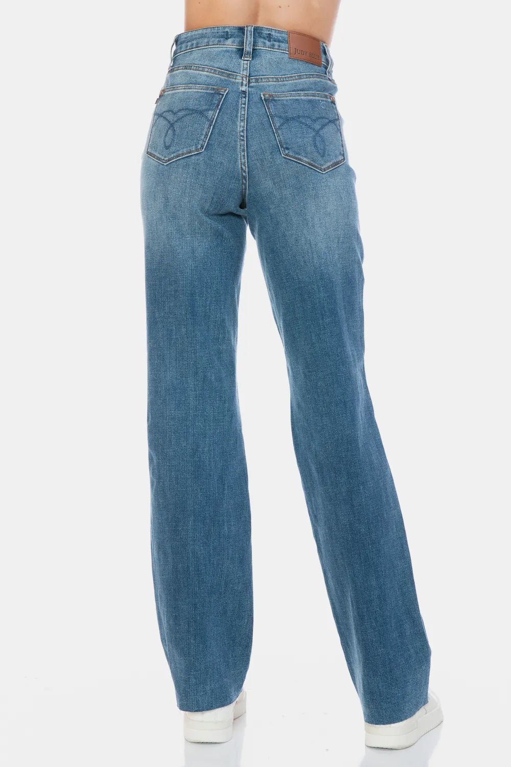 Judy Blue Full Size Tummy Control Cut Raw Hem Straight Jeans - Chandeliers Boutique ny