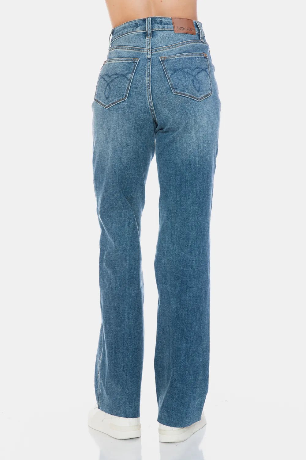 Judy Blue Full Size Tummy Control Cut Raw Hem Straight Jeans - Chandeliers Boutique ny