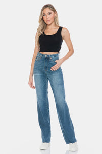 Judy Blue Full Size Tummy Control Cut Raw Hem Straight Jeans - Chandeliers Boutique ny