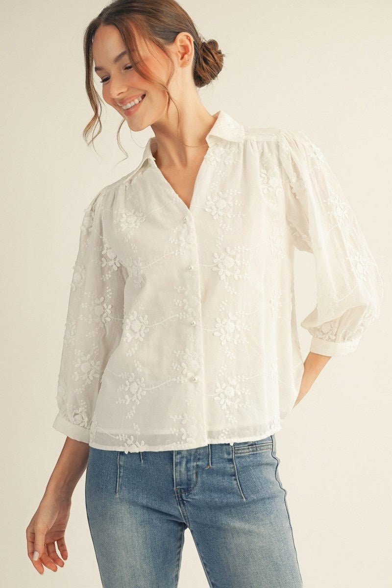 Julie Embroidered Blouse - Chandeliers Boutique ny