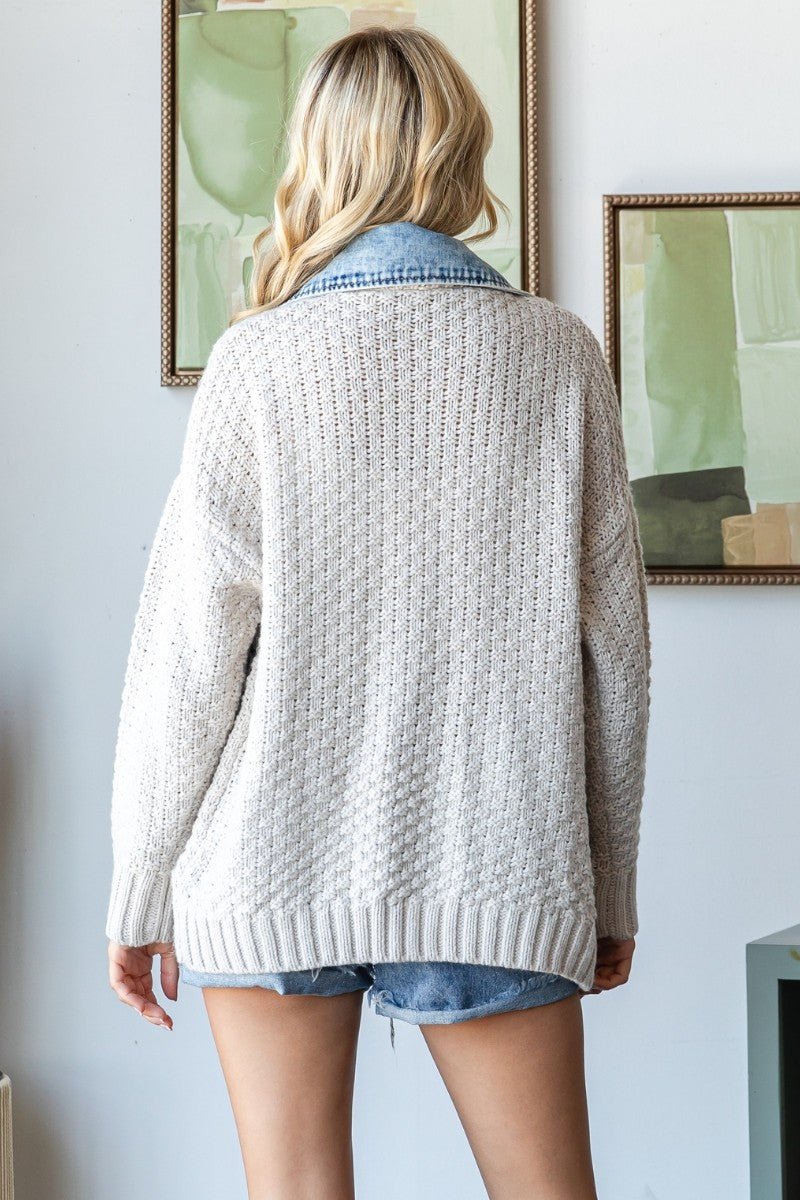 Knit Body Denim Layered Jacket - Chandeliers Boutique ny