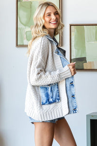 Knit Body Denim Layered Jacket - Chandeliers Boutique ny