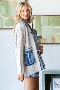 Knit Body Denim Layered Jacket - Chandeliers Boutique ny