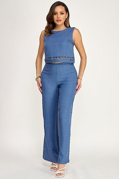 Lace Trim Detail Pant - Chandeliers Boutique ny