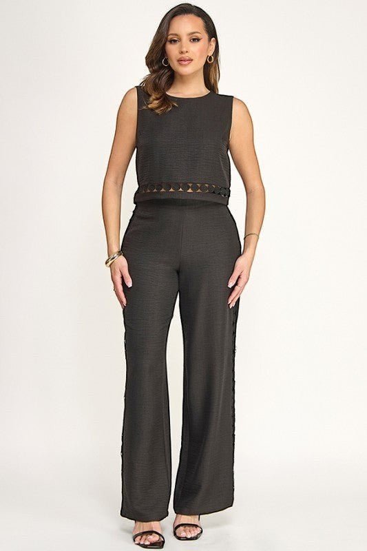Lace Trim Detail Pant - Chandeliers Boutique ny