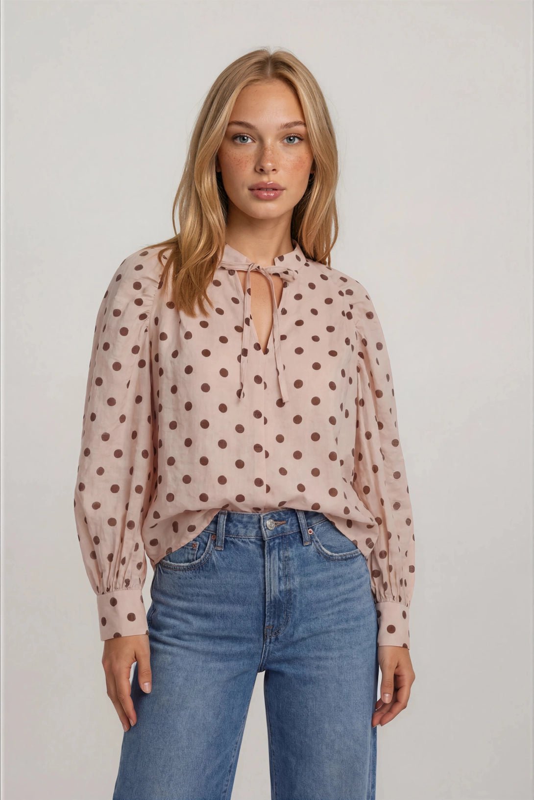 Leann Self Tie Blouse - Chandeliers Boutique ny