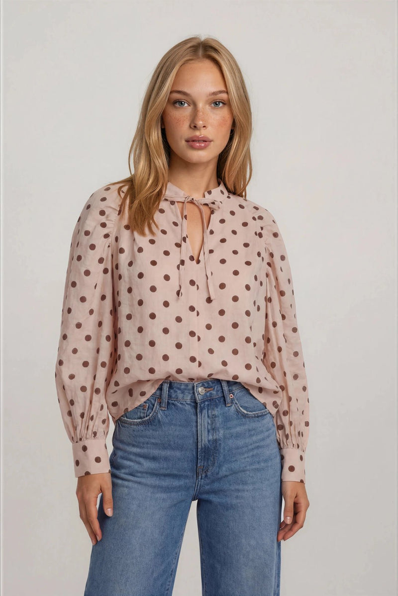 Leann Self Tie Blouse - Chandeliers Boutique ny