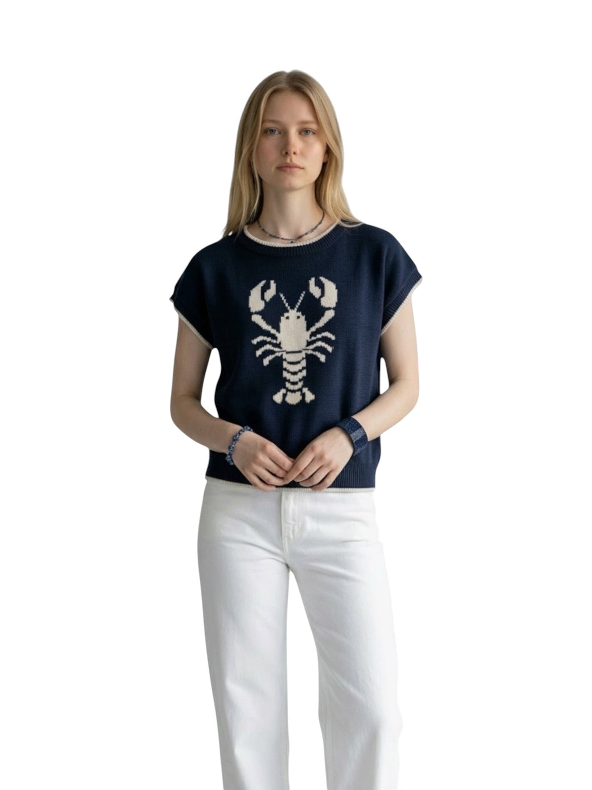Lobster Motif Short Sleeve Knit Sweater - Chandeliers Boutique ny