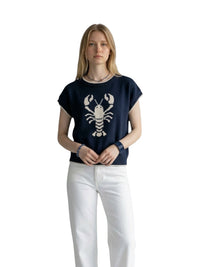 Lobster Motif Short Sleeve Knit Sweater - Chandeliers Boutique ny