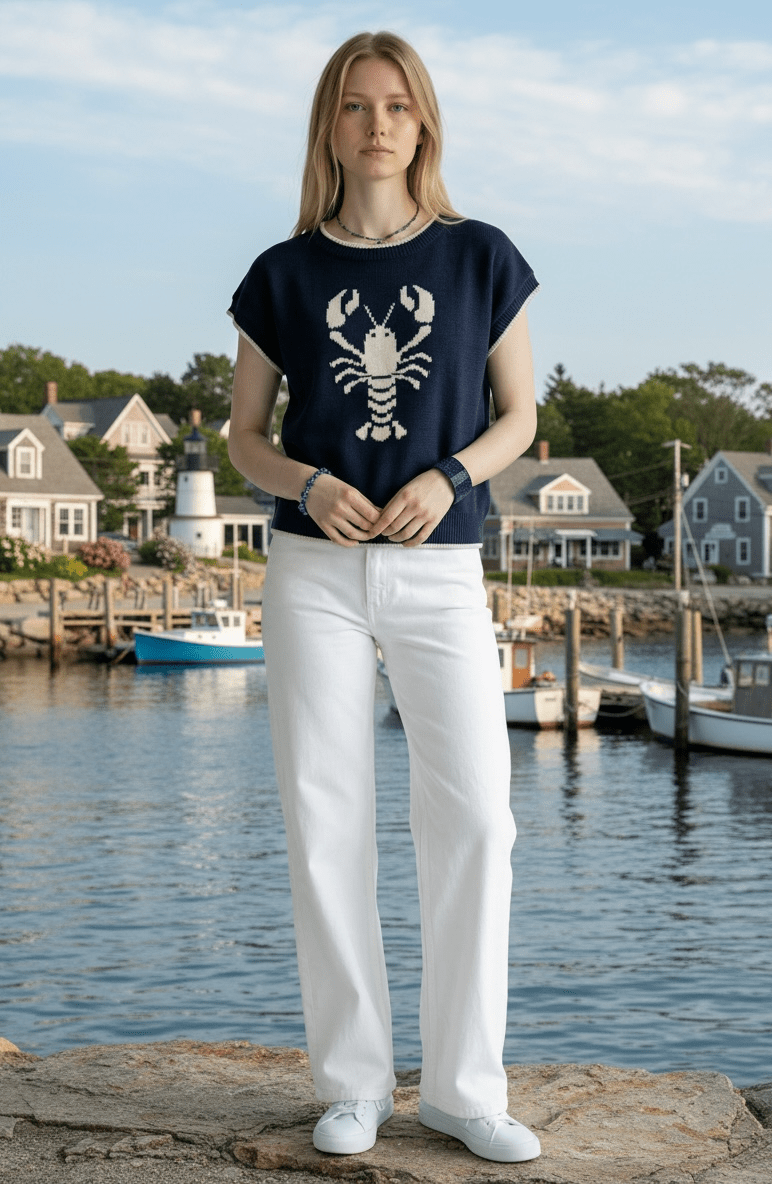 Lobster Motif Short Sleeve Knit Sweater - Chandeliers Boutique ny