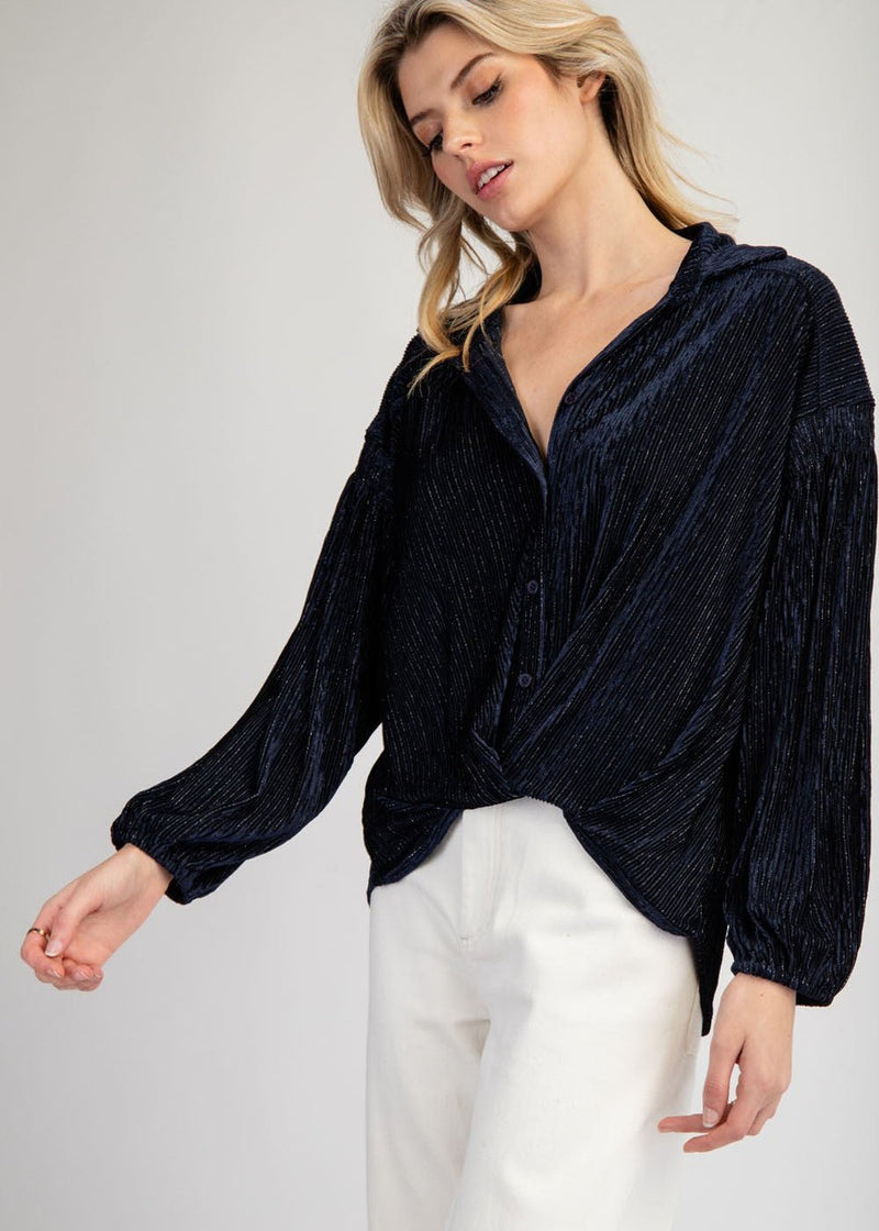 Long Sleeve Button Down Blouse Top - Chandeliers Boutique ny