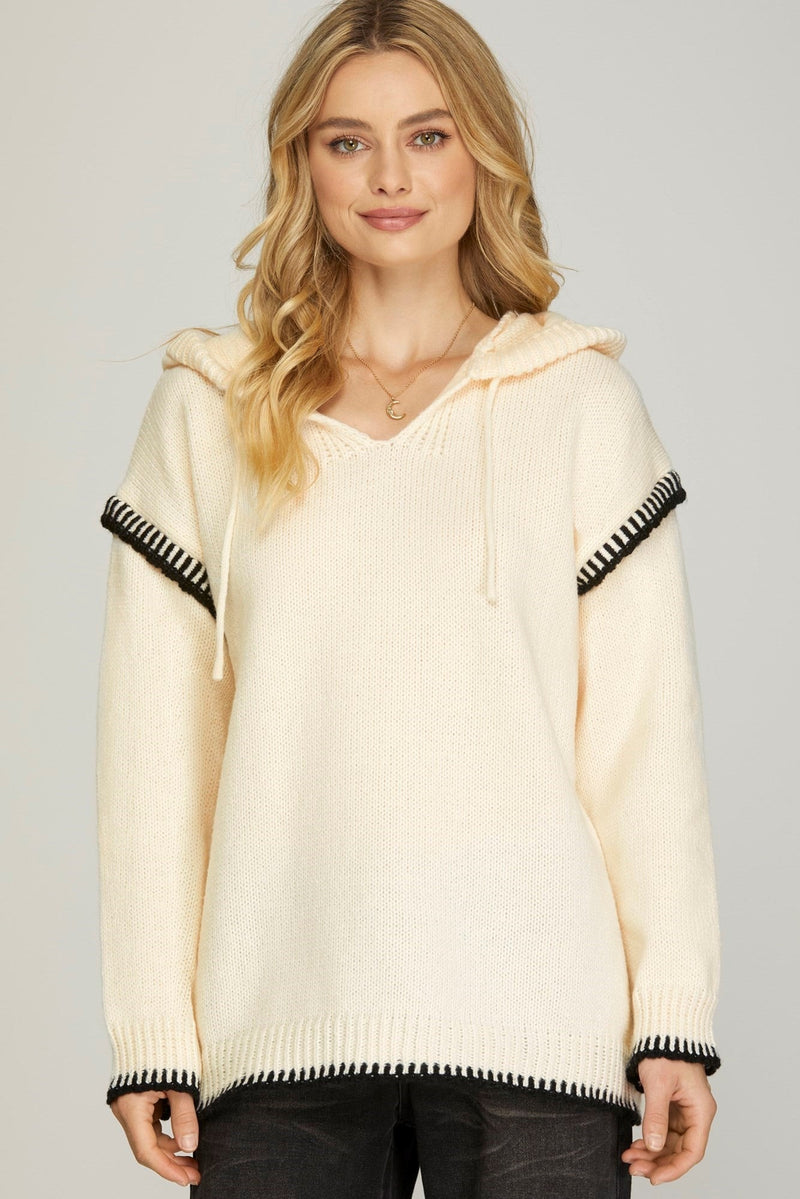 Long Sleeve Knit Hoodie Sweater Top - Chandeliers Boutique ny