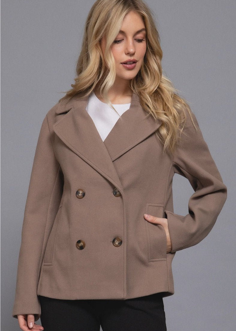 Long Sleeve Soft Felt Short Peacoat - Chandeliers Boutique ny