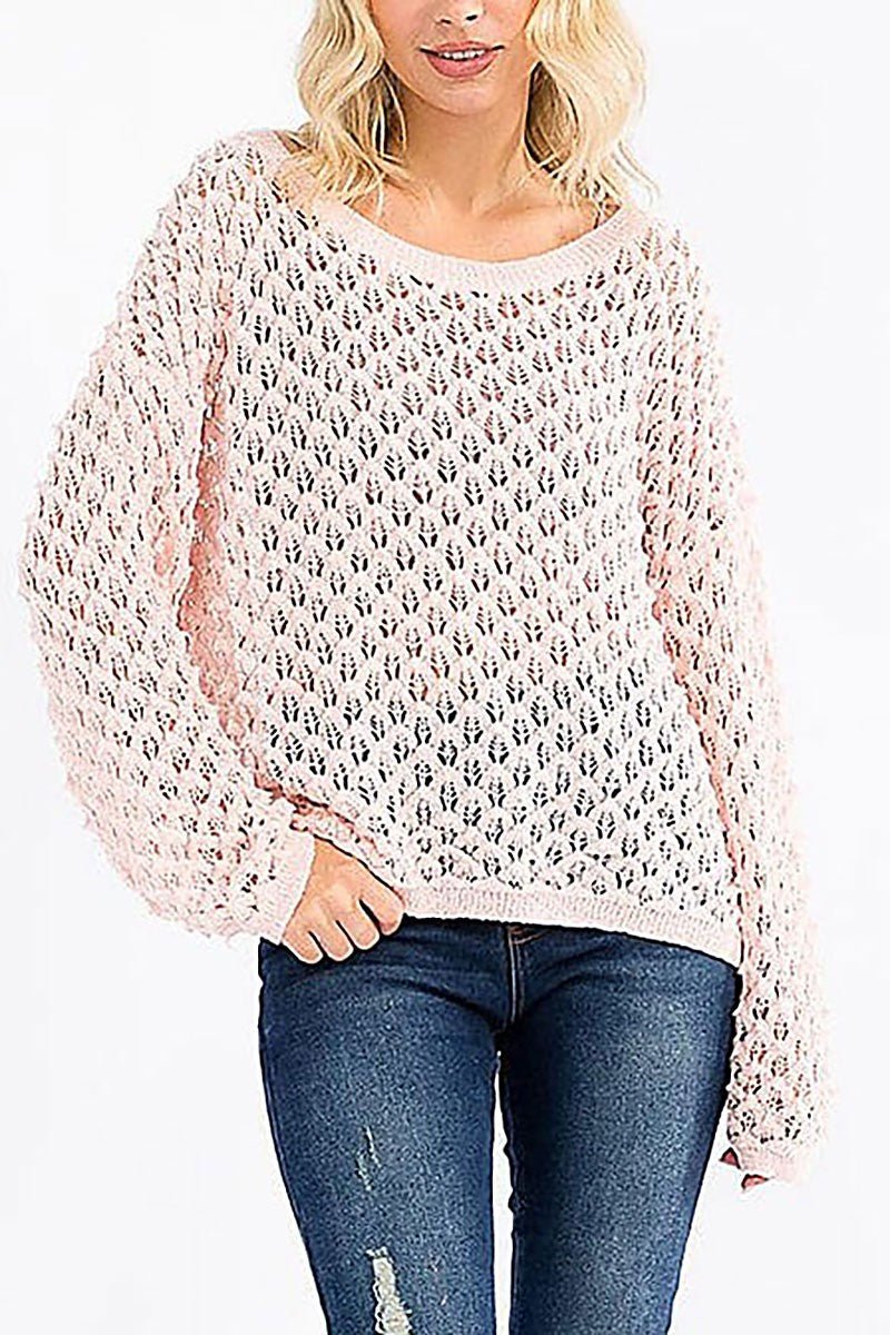 Long Sleeve V - Neck Knit Pullover Top - Chandeliers Boutique ny