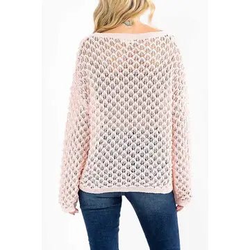 Long Sleeve V - Neck Knit Pullover Top - Chandeliers Boutique ny