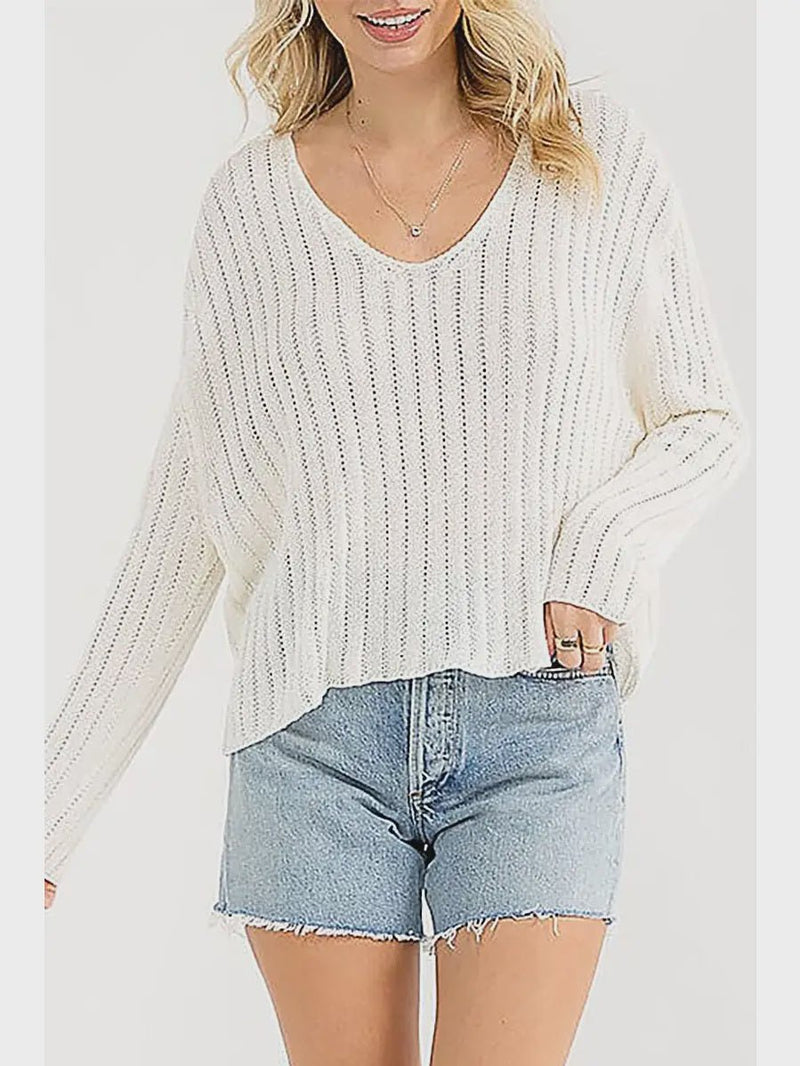 Long Sleeve V - Neck Knit Top - Chandeliers Boutique ny