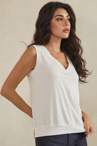 Luxeair Ribbed Relaxed V - neck Tank - Chandeliers Boutique ny