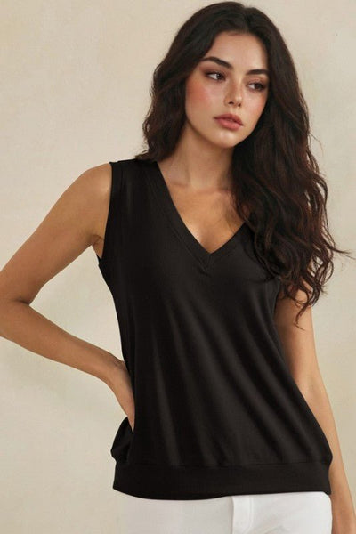 Luxeair Ribbed Relaxed V - neck Tank - Chandeliers Boutique ny