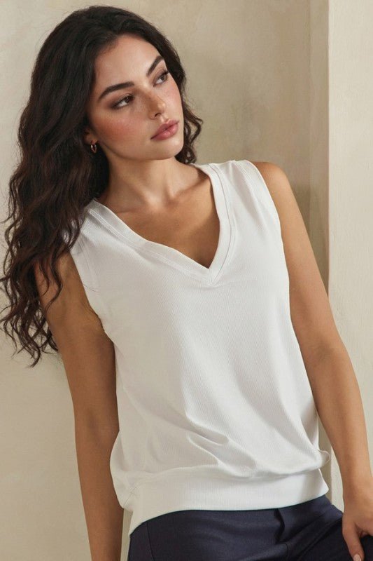 Luxeair Ribbed Relaxed V - neck Tank - Chandeliers Boutique ny