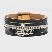 Magnetic Double Heart Leather Bracelet - Chandeliers Boutique ny
