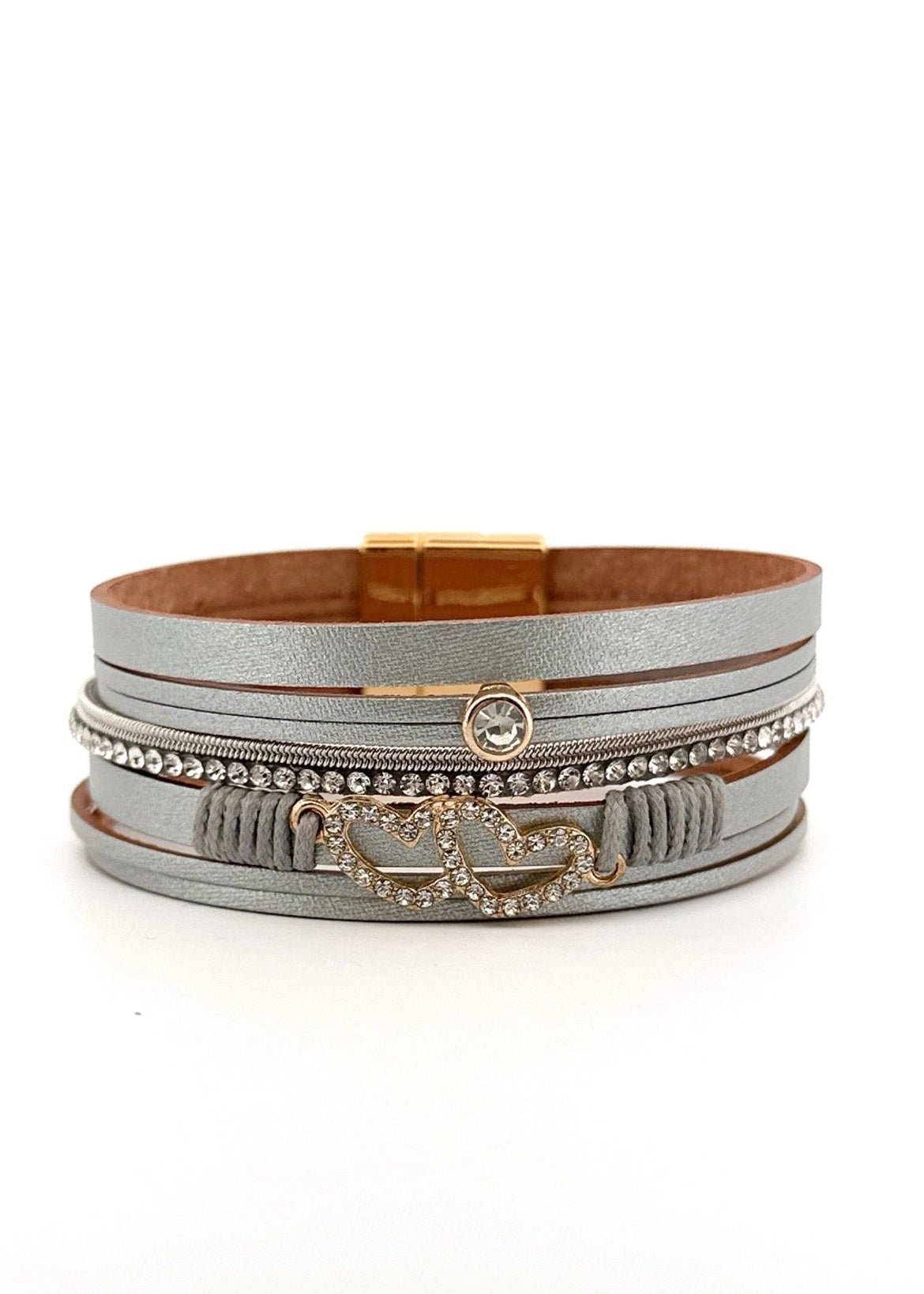 Magnetic Double Heart Leather Bracelet - Chandeliers Boutique ny