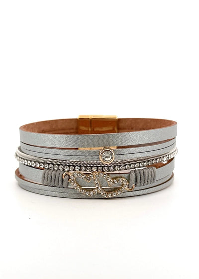 Magnetic Double Heart Leather Bracelet - Chandeliers Boutique ny