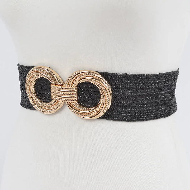 Metal Oo Buckle Stretch Straw Belt - Chandeliers Boutique ny