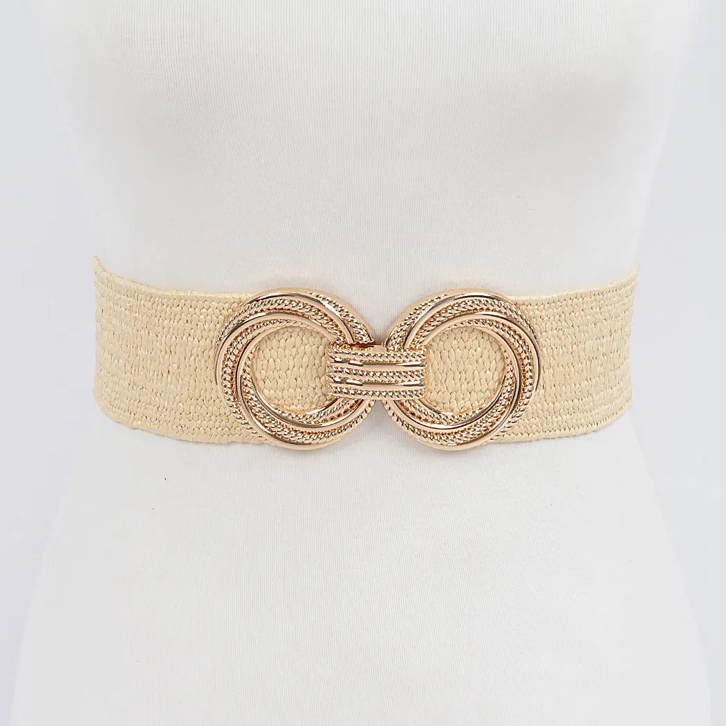 Metal Oo Buckle Stretch Straw Belt - Chandeliers Boutique ny