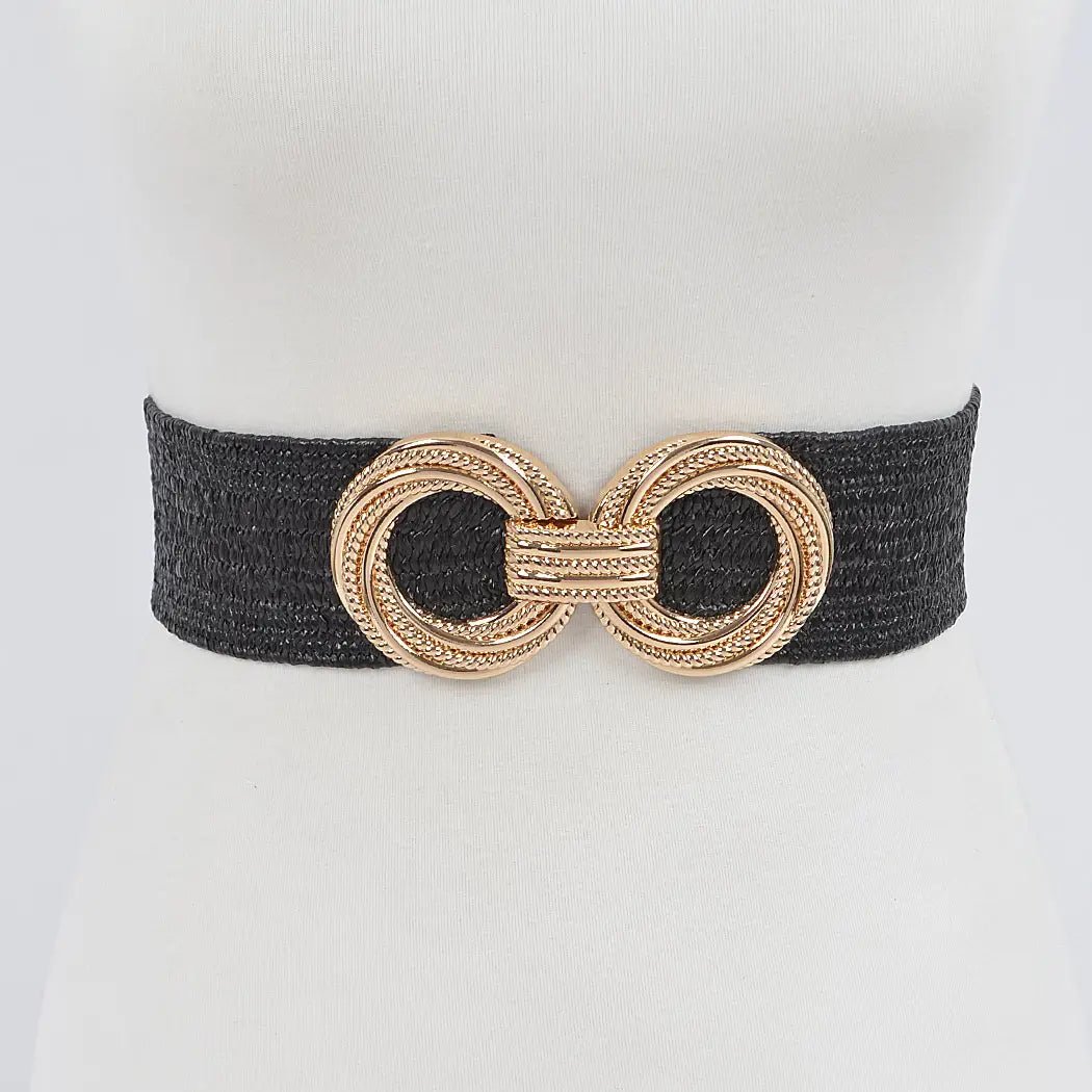 Metal Oo Buckle Stretch Straw Belt - Chandeliers Boutique ny