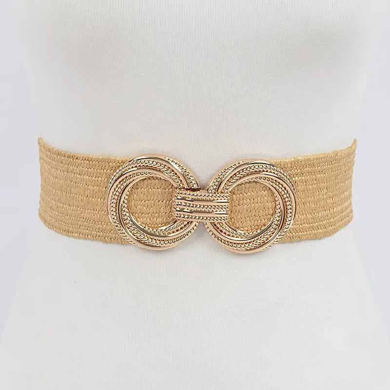 Metal Oo Buckle Stretch Straw Belt - Chandeliers Boutique ny