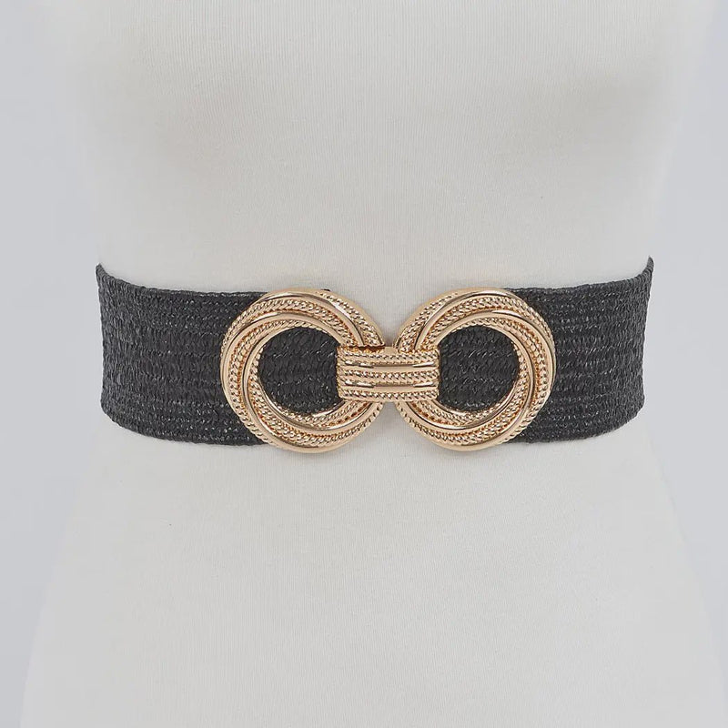 Metal Oo Buckle Stretch Straw Belt - Chandeliers Boutique ny