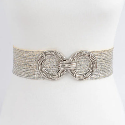 Metal Oo Buckle Stretch Straw Belt - Chandeliers Boutique ny