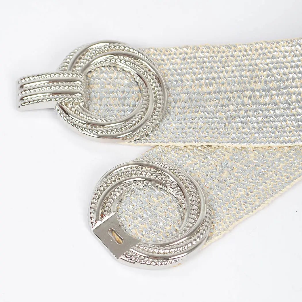 Metal Oo Buckle Stretch Straw Belt - Chandeliers Boutique ny