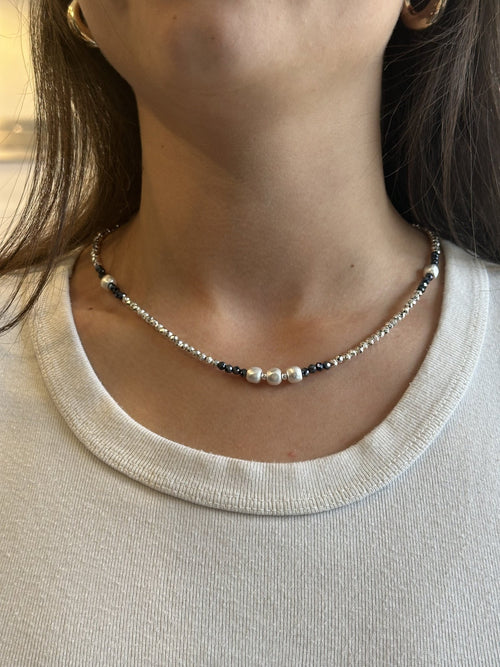 Midnight Blue and Silver Necklace - Chandeliers Boutique ny