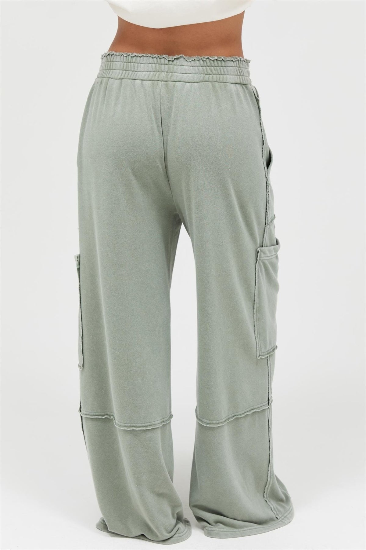 Mineral Wash Wide Leg Cargo Pants - Chandeliers Boutique ny