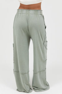 Mineral Wash Wide Leg Cargo Pants - Chandeliers Boutique ny