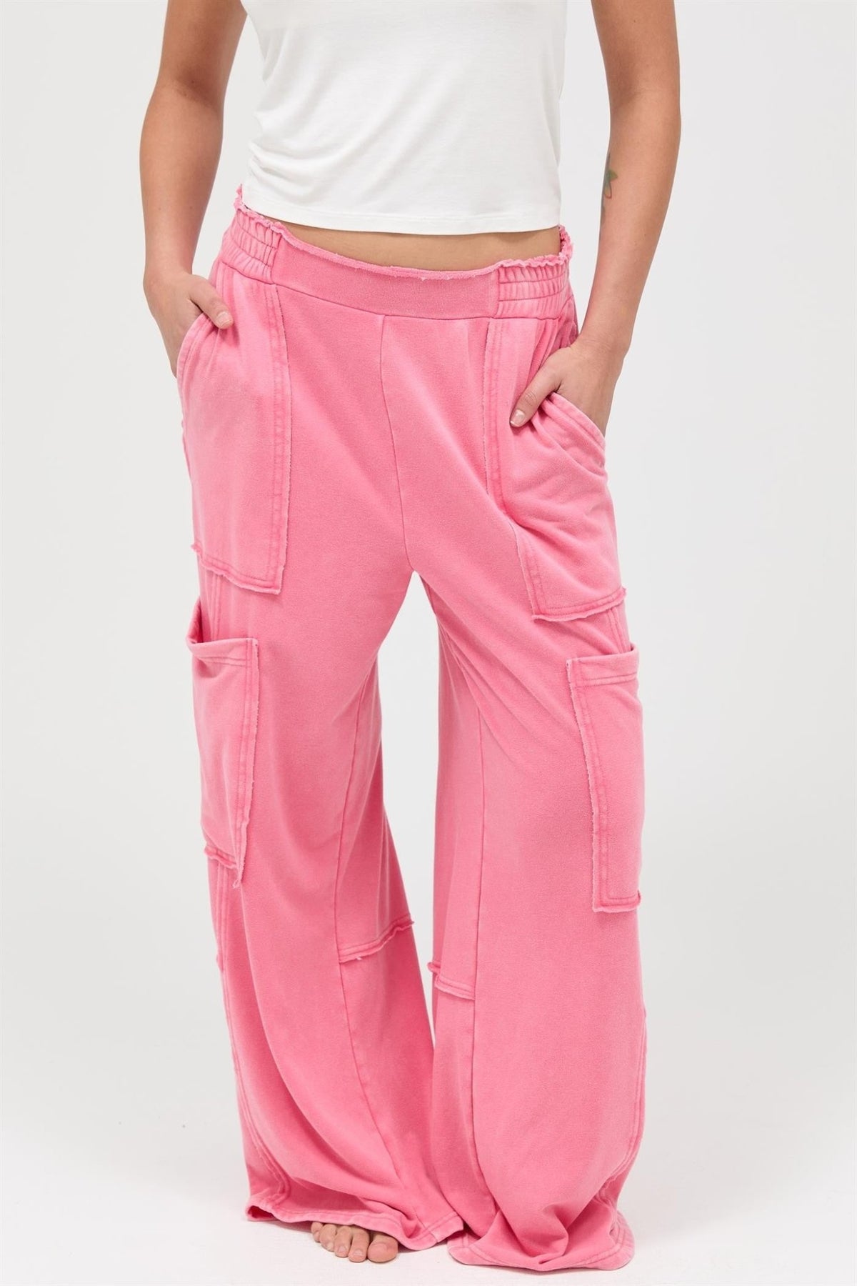 Mineral Wash Wide Leg Cargo Pants - Chandeliers Boutique ny