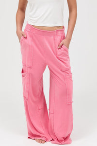 Mineral Wash Wide Leg Cargo Pants - Chandeliers Boutique ny