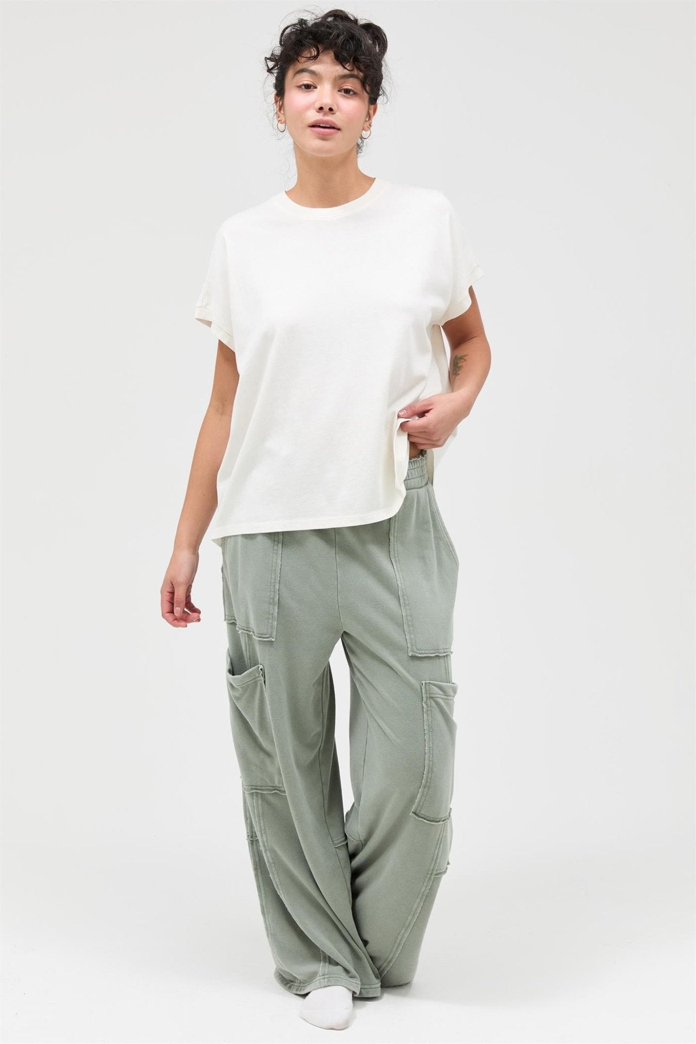 Mineral Wash Wide Leg Cargo Pants - Chandeliers Boutique ny
