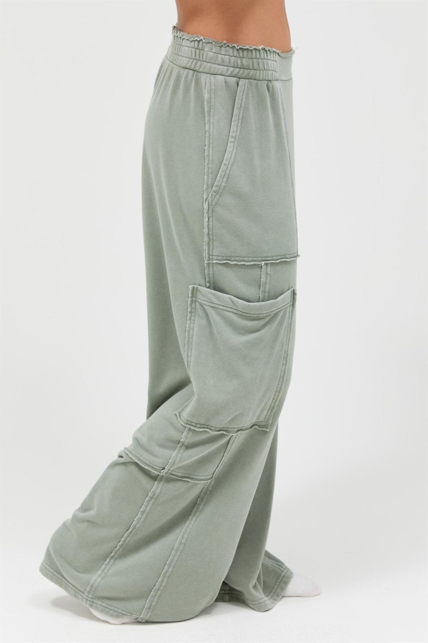 Mineral Wash Wide Leg Cargo Pants - Chandeliers Boutique ny