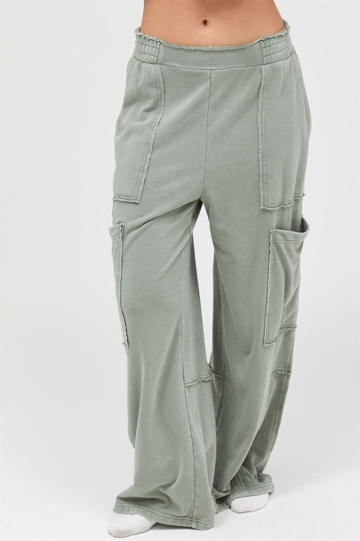 Mineral Wash Wide Leg Cargo Pants - Chandeliers Boutique ny