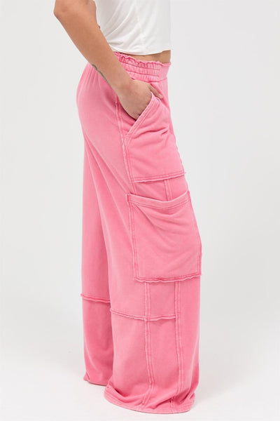Mineral Wash Wide Leg Cargo Pants - Chandeliers Boutique ny