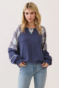 Mixed Media Plaid Patchwork Top - Chandeliers Boutique ny