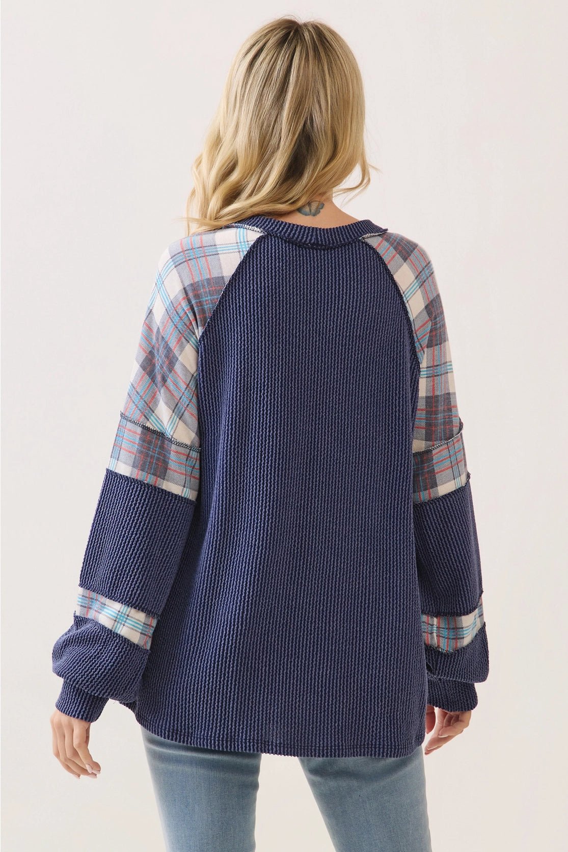 Mixed Media Plaid Patchwork Top - Chandeliers Boutique ny