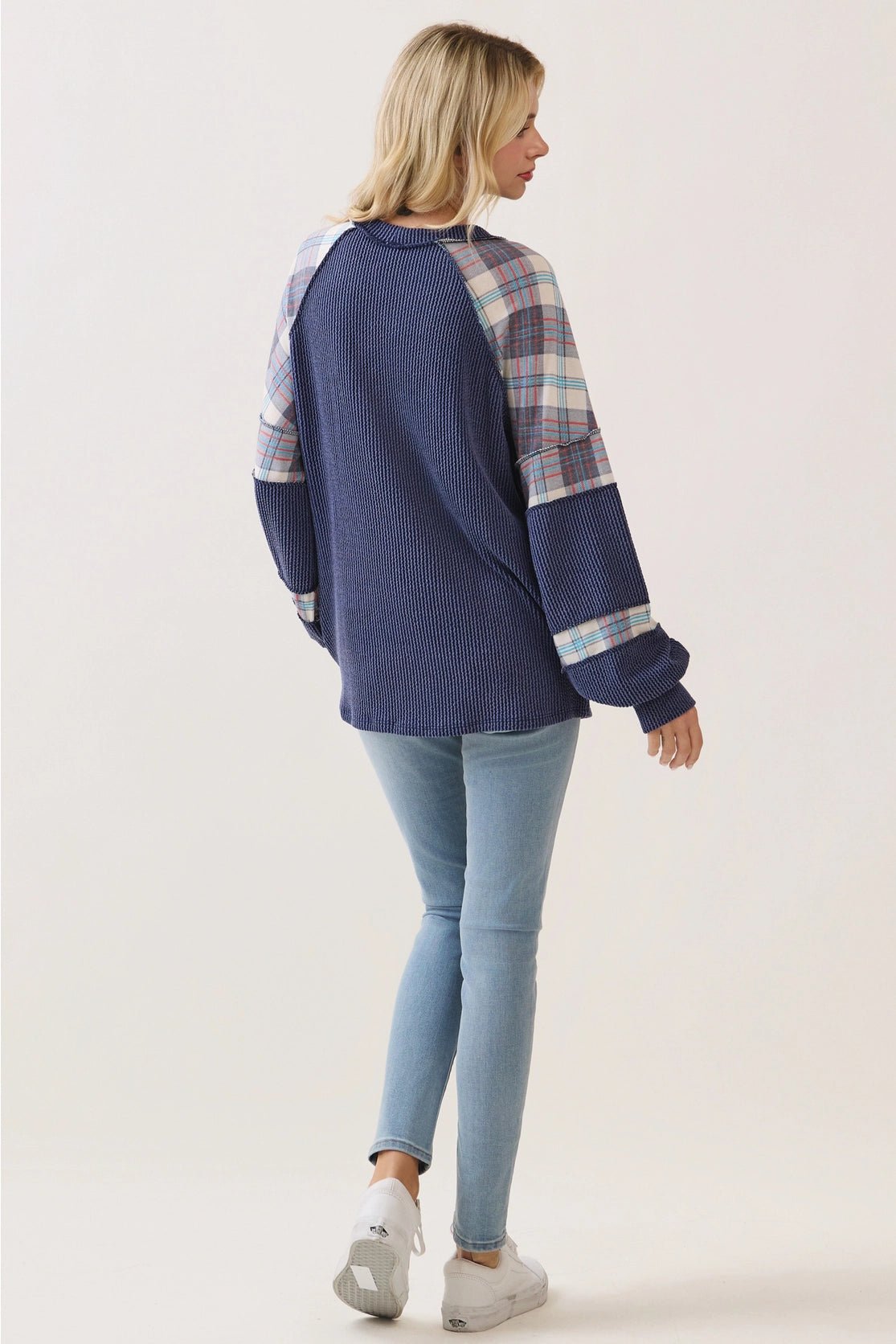 Mixed Media Plaid Patchwork Top - Chandeliers Boutique ny