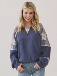 Mixed Media Plaid Patchwork Top - Chandeliers Boutique ny