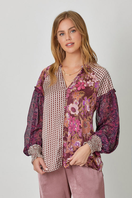 Mixed Printed Blouse - Chandeliers Boutique ny