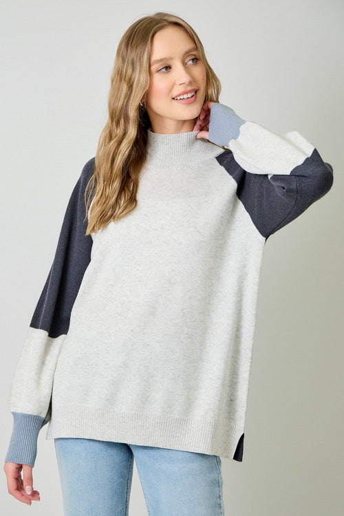 Mock Neck Color Blocked Sweater - Chandeliers Boutique ny