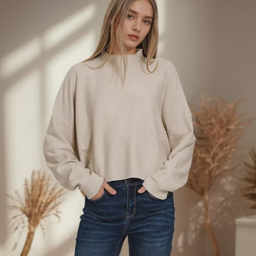 Mock Neck Soft Fall Sweater - Chandeliers Boutique ny