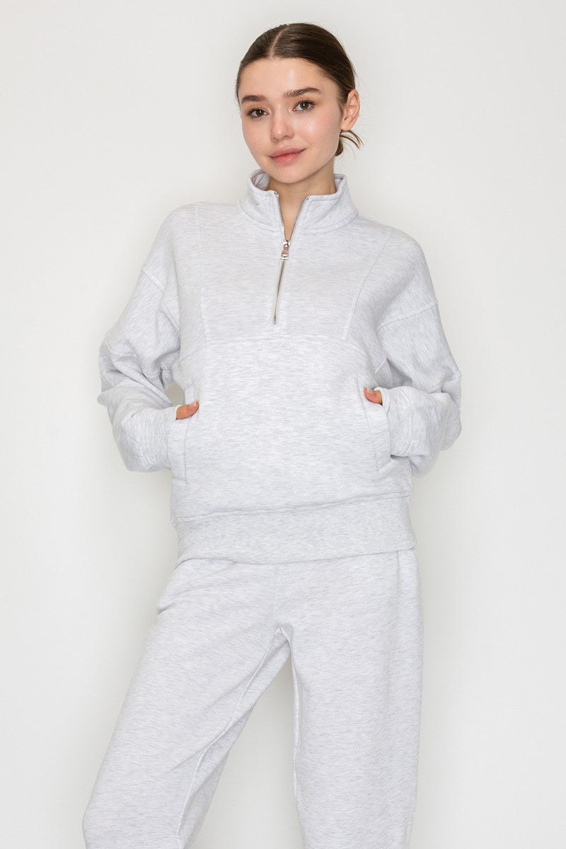 Mock Zip - up Ribbed Solid Top - Chandeliers Boutique ny